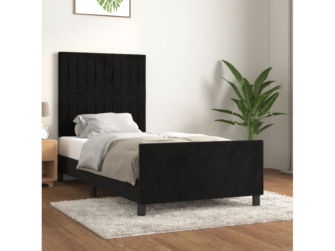 Estructura De Cama Sin Colchón Terciopelo Negro 90x190 Cm