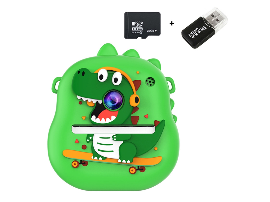 Cámara instantánea Eifson S8, cámara dual HD de 4800 W, pantalla IPS 2.0 con tarjeta de memoria de 32 g (Dinosaurio verde)