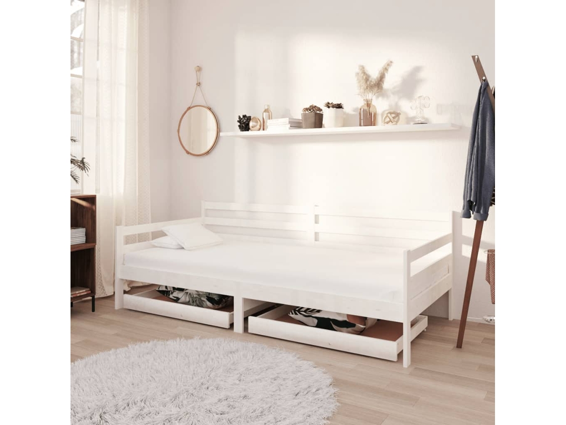 Sofá Cama Con Cajones Madera De Pino Maciza Blanco 90x200 Cm