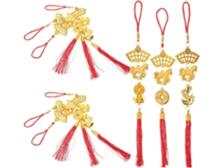 Decoraciones Colgantes Nuevo Chino 2026 9 Piezas Plástico Poliéster Pompones Dorados Rojos Interior Exterior
