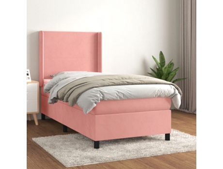 vidaXL Cama con somier y colchón 90x200 cm terciopelo rosa