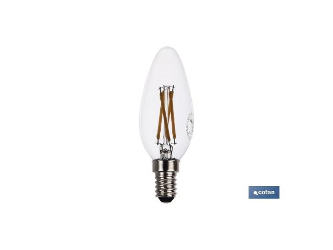 Bombilla led vela filamento e14 4w 470lm 2700k