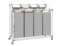 Cesto Ropa 160l 4 Compartimentos Con Ruedas Y Bolsa Extraíble, 97x38x81cm, Gris