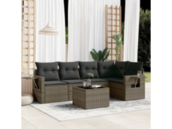 Conjunto de sofá de jardín de 6 piezas con cojines de mimbre gris, Dkd Home Decor