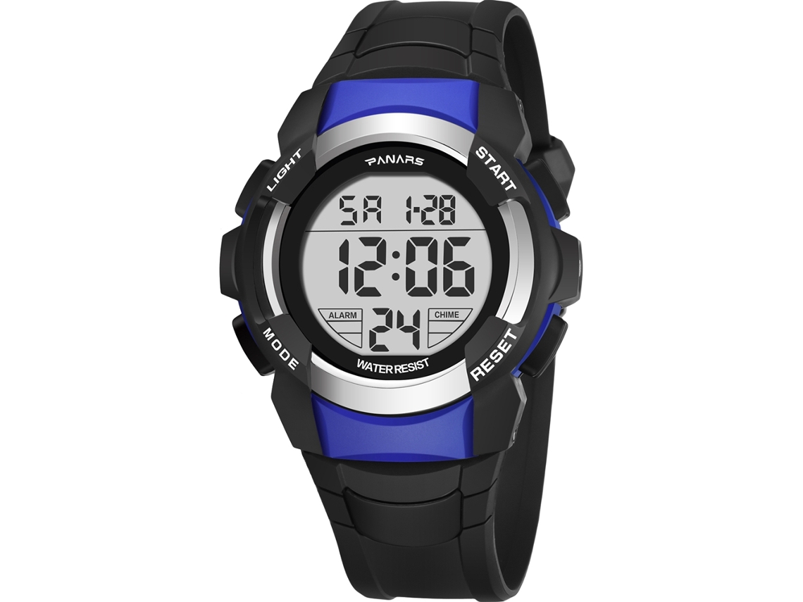 Reloj Digital Luminoso Panars Con 2 Zonas Horarias, Resistente Al Agua Hasta 50 M, Correa De Pu, Para Hombre.
