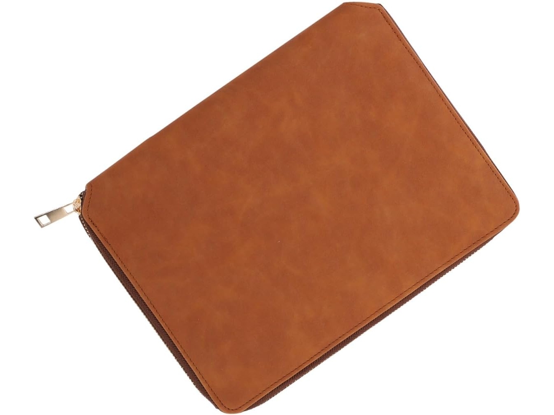 Cuaderno A5 Con Cubierta De Cuero Marrón, Cuaderno De Hojas Sueltas Con Cierre De Cremallera.