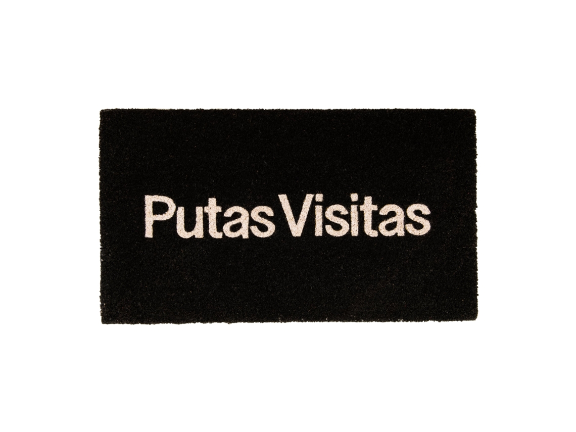 Felpudo original “Putas Visitas” de coco con base antideslizante de PVC Felpudo entrada casa Pintado a mano Medidas: 70 x 40 x 1,5  FISURA
