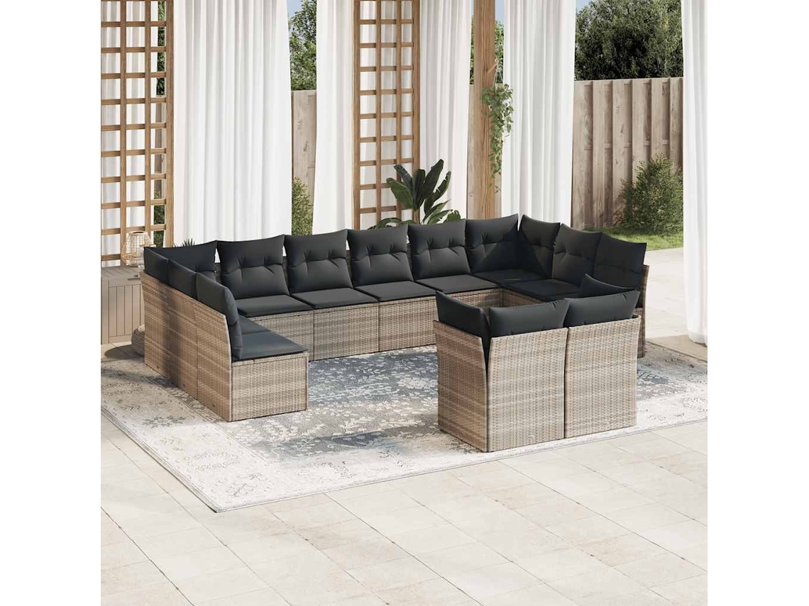 Conjunto de 12 piezas. Sofás Jardim Com Almofadões Vime Pe Cinzento Claro Dkd Home Decor