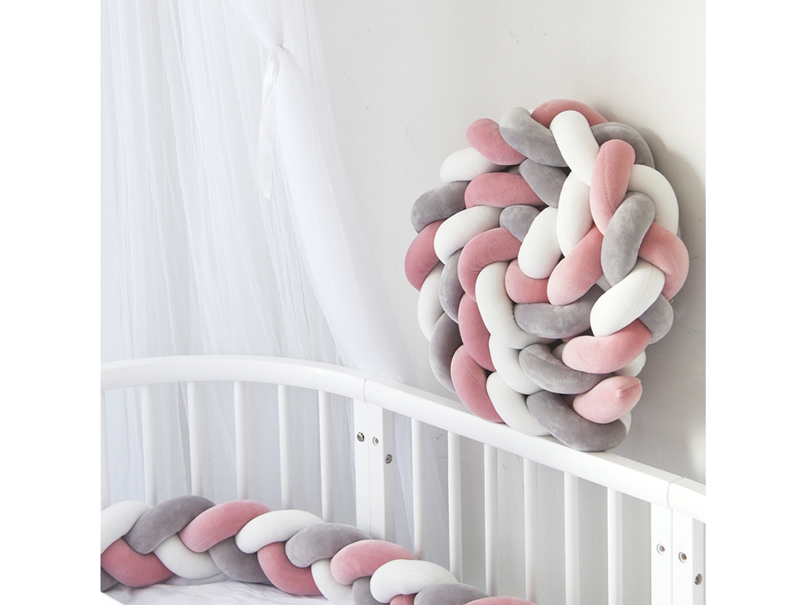 Protector de cuna suave y transpirable, cojín protector para cuna (blanco, gris, rosa - 4 metros) Spqment