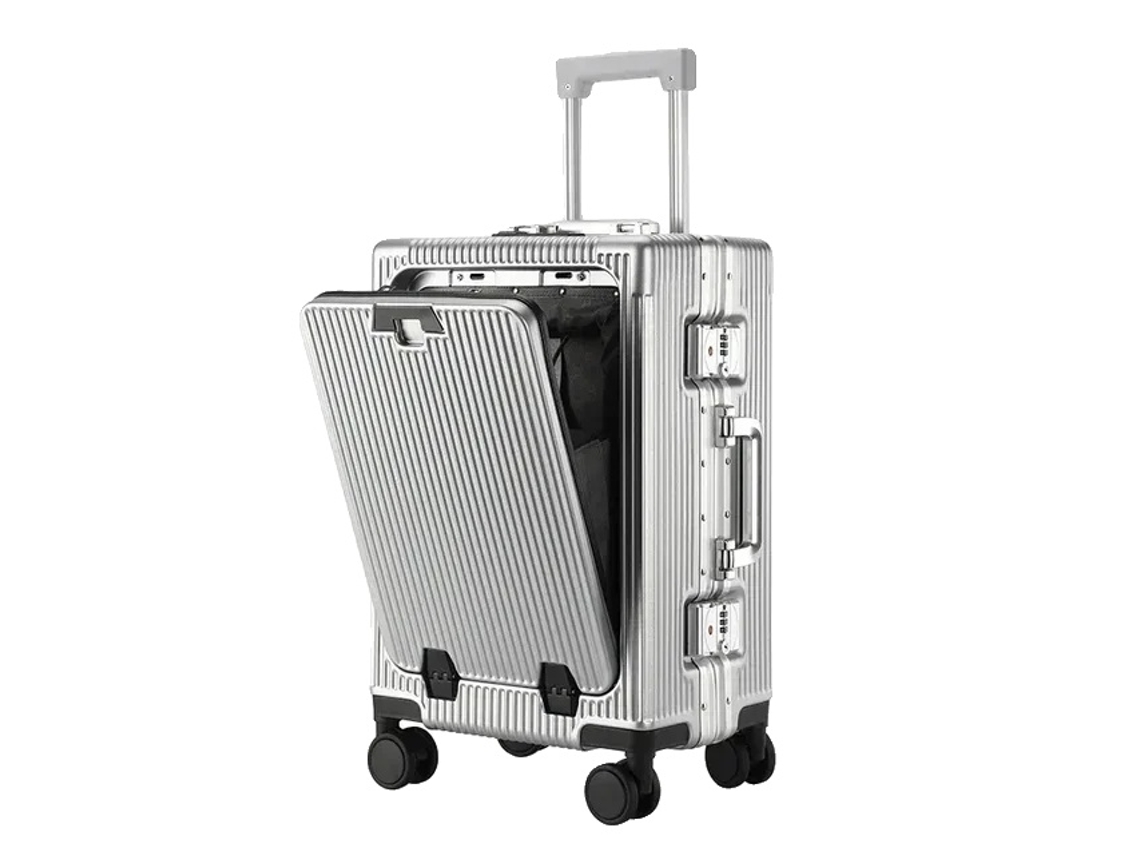 Estuche de transporte de gran capacidad con carga USB, gris claro, 20 pulgadas