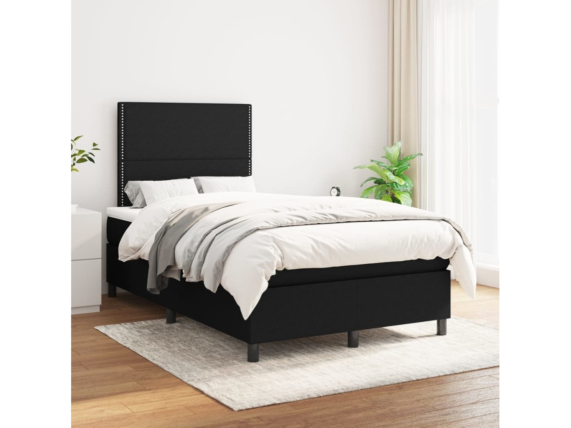 Cama Box Spring Con Colchón Tela Negro 120x200 Cm