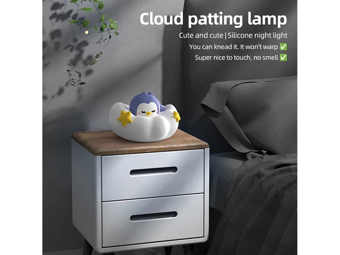 Lámpara de noche portátil recargable de silicona con forma de pingüino y oso.