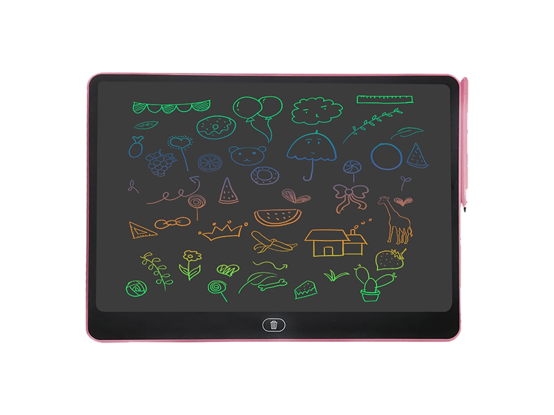 Tablet eletrônico Rebe de 16 polegadas com tela LCD colorida para desenho e escrita, ideal para viagens e atividades ao ar livre, rosa claro.