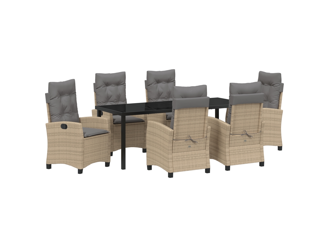 Conjunto de comedor de jardín Vidaxl de 7 plazas con cojines en ratán beige