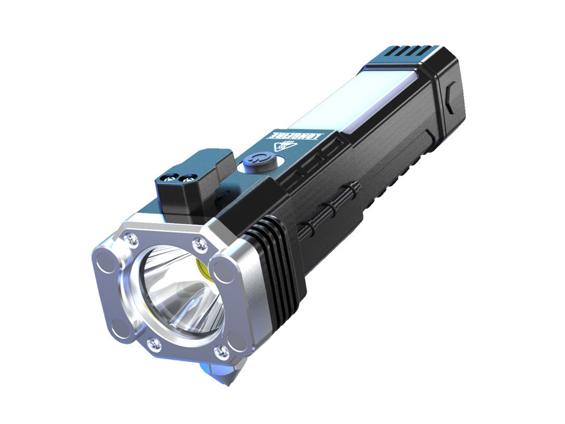Linterna Led, Recargable, Martillo De Seguridad, Plástico, Plateado Tommy01