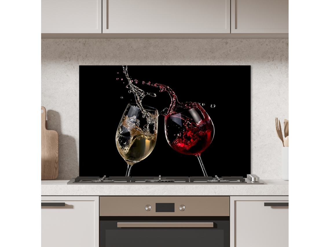 Panel Antisalpicaduras Cocina Vino Tinto - Vino Blanco - Vidrio - Negro 80x55 Cm