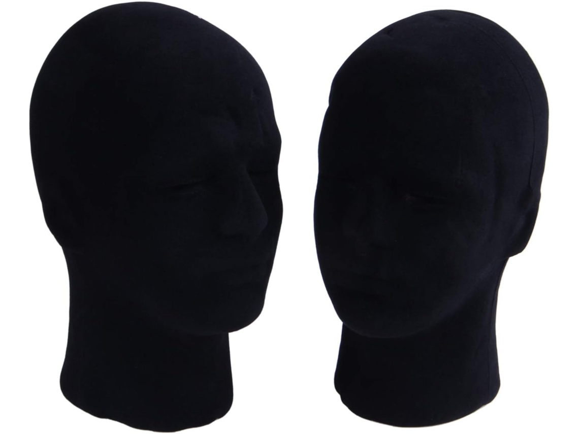 Juego De 2 Cabezas De Maniquí De Poliestireno Para Hombre, Negras