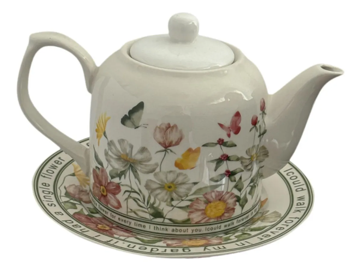 Tetera floral con platillo para regalo de cumpleaños, Leitevayotoy