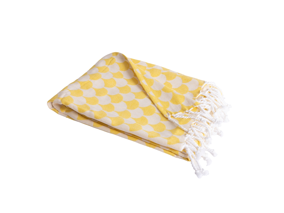 Manta 100% Algodón Amarillo Y Blanco Con Flecos 130x170cm Dropall