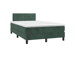Cama Box Spring Colchón Y Led Terciopelo Verde Oscuro 120x190cm