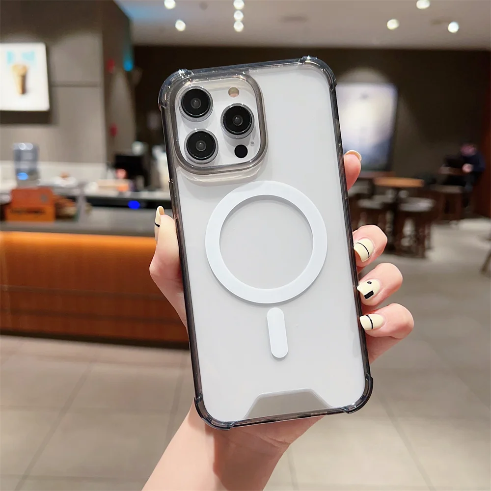 (iphone 14 Plus, Negro) Funda Magsafe De Carga Inalámbrica Magnética Para Iphone Con Marco Transparente A Prueba De Golpes