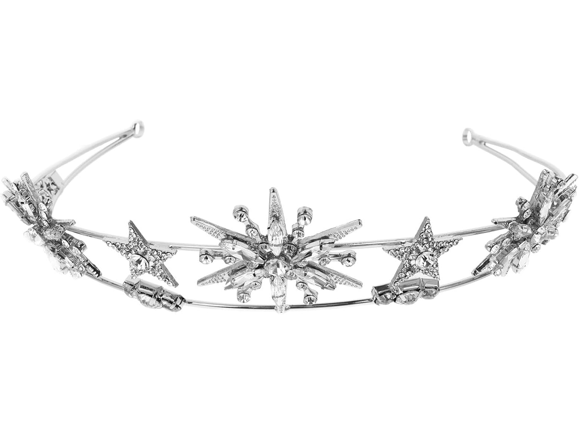 Nuobesty Tiara Decorativa Plateada Con Estrellas Incrustadas De Diamantes De Imitación, Accesorio Ligero Para