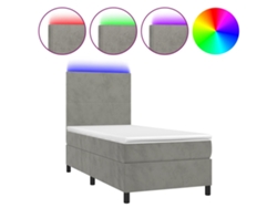 Maison Exclusive - Cama Box Spring Colchón Y Led Terciopelo Gris Claro 80x200 Cm