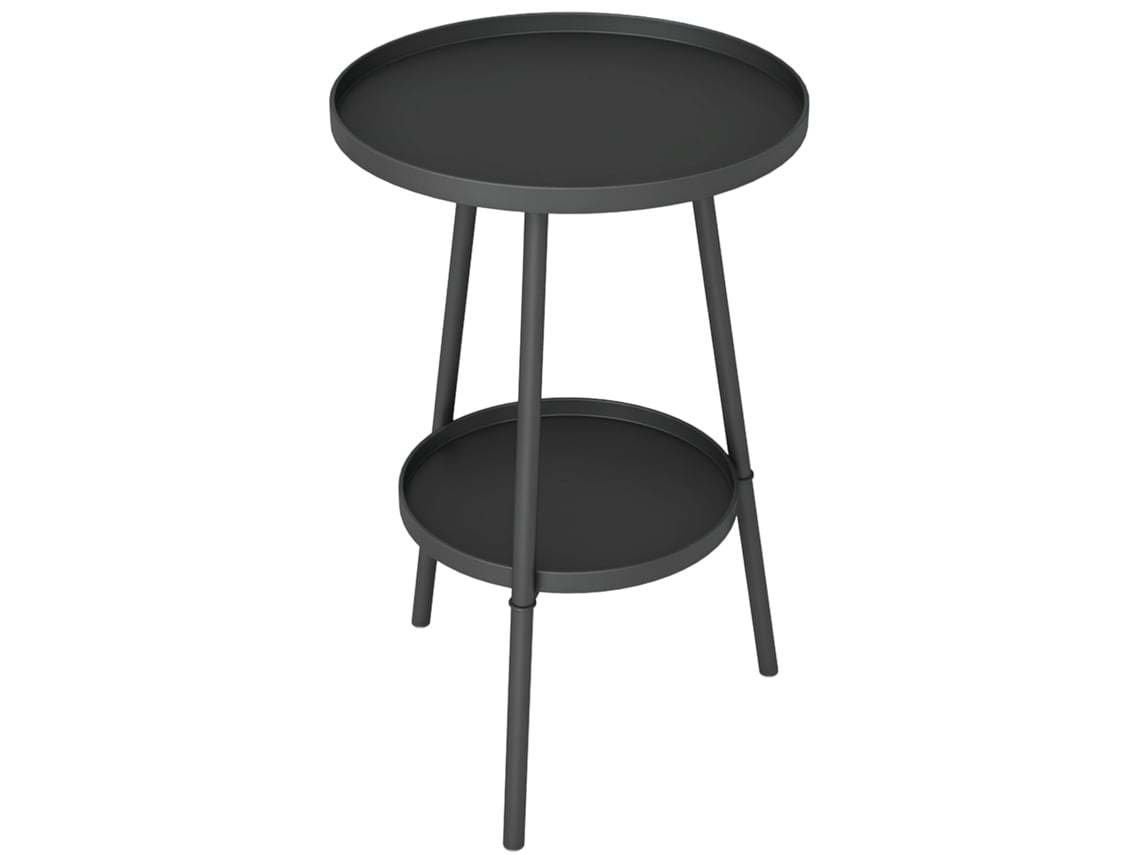 Mesa Redonda De Jardín Con 2 Niveles Y Bandeja Inferior, Ø32x51cm, Negra.