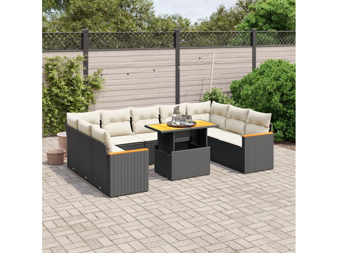 Conjunto de sofás de jardín de 10 piezas DKD Home Decor con cojines de mimbre negros