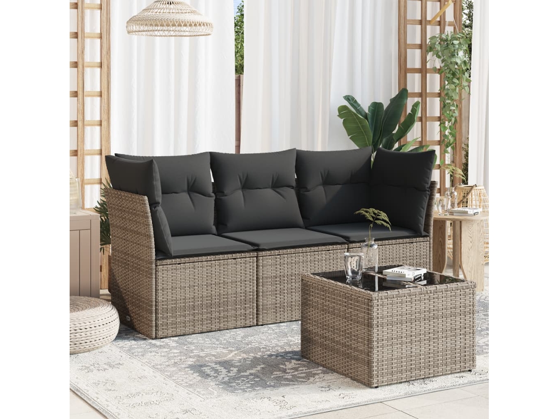 Conjunto de sofás de jardín de 4 piezas DKD Home Decor con cojines de mimbre gris