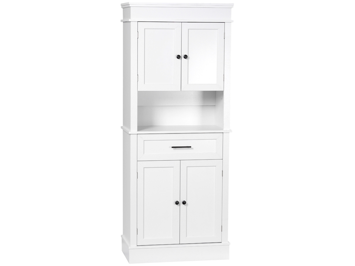 Aparador De Cocina, Mueble De Cocina Multifuncional Con 2 Armarios, 2 Puertas, Cajón, Nicho, Tablero De Partículas Mdf, Color Blanco E1.