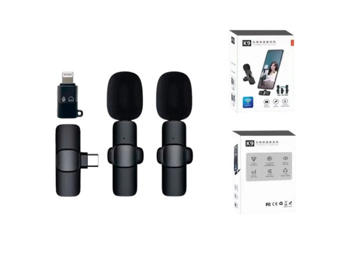2 Dos Micrófonos Universales Tipo-C a adaptador Lightning SKYHE K9 2 Negro