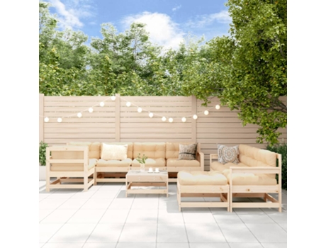 Conjunto 10 de muebles de jardín VIDAXL y cojines madera maciza