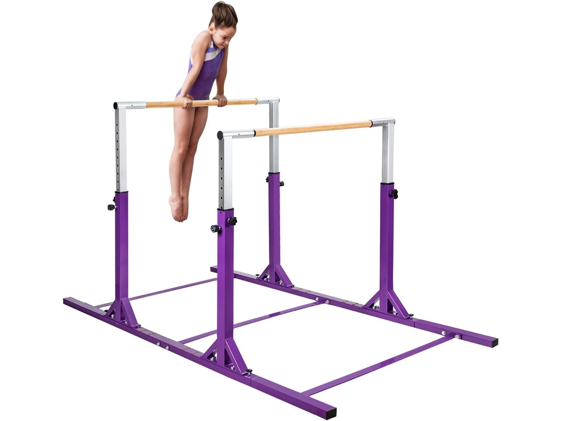 Barra de Gimnasia para Niños 6 a 12 años, Doble Barras, Barra Horizontal Gimnasio Artística con Ancho Ajustable y 11 Alturas COSTWAY