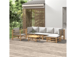 Conjunto de jardín de bambú de 7 piezas con cojines gris claro DKD Home Decor