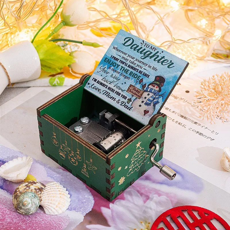 (estilo 4) Caja De Música Navideña Vintage Con Manivela, Exquisita Artesanía De Resina Y Madera Pintada A Mano.