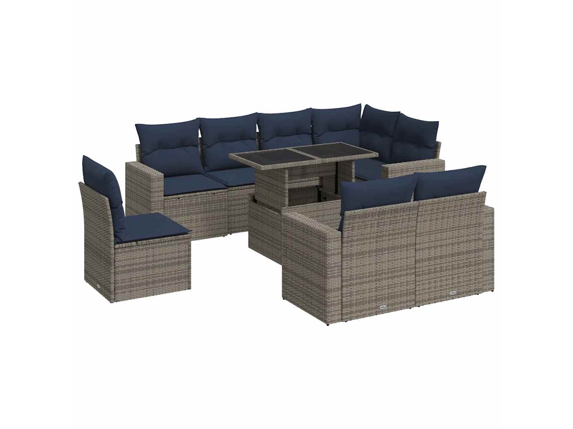 Maison Exclusive - Set Sofás Jardín Y Cojines 9 Pzas Ratán Sintético Acacia Gris