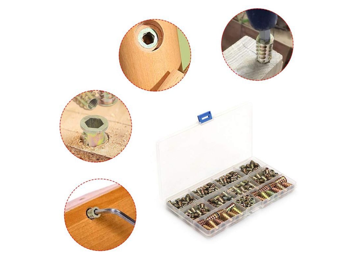 Inserts De Madera, 165 Piezas Tuerca De Zinc M4/m5/m6/m8 Con Rosca Externa Para Muebles De Madera