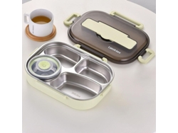 Fiambrera Rebe-bento para niños y estudiantes con aislamiento térmico y utensilios de acero inoxidable, 4 compartimentos, color verde.