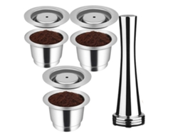 Pack De 3 Cápsulas Reutilizables De Acero Inoxidable Y Compactador Para Nespresso Creatista Plus