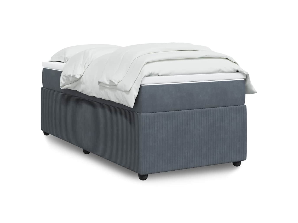 Cama box spring con colchón terciopelo gris oscuro 90x200 cm