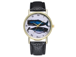 Reloj De Pulsera Unisex Zhoulianfa Con Estampado De Tiburón Y Correa De Cuero Sintético Negro.