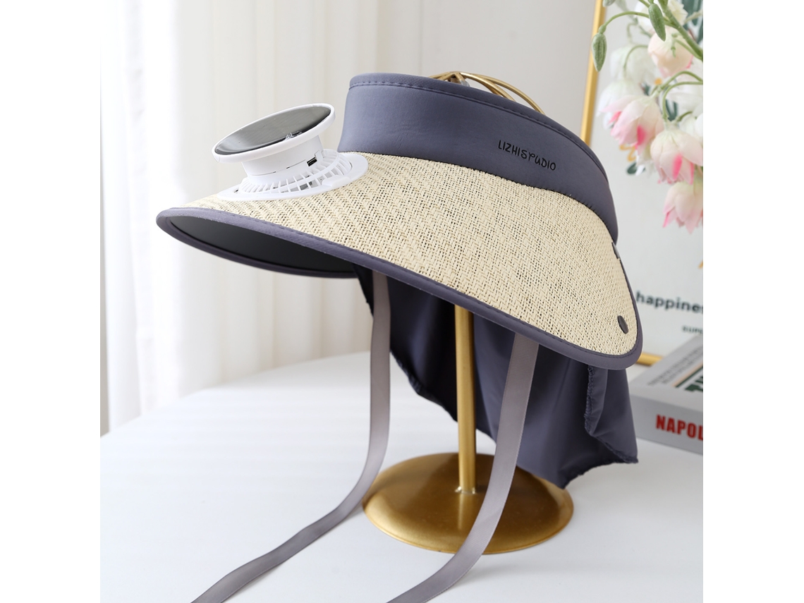 (chaleco Beige) Sombrero De Sol Eléctrico De Ala Ancha Con Ventilador Para Hombre, Protección Uv.