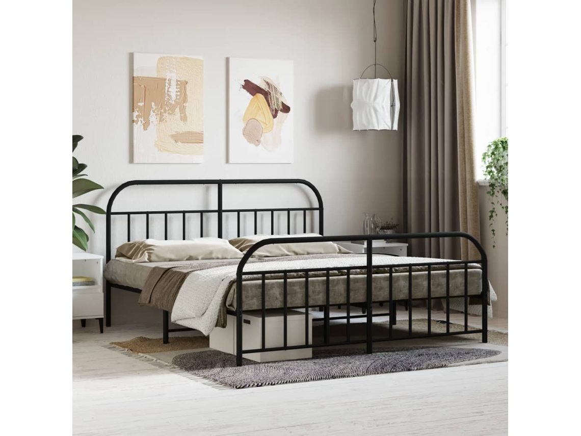 Estructura Cama Sin Colchón Con Estribo Metal Negro 160x200 Cm