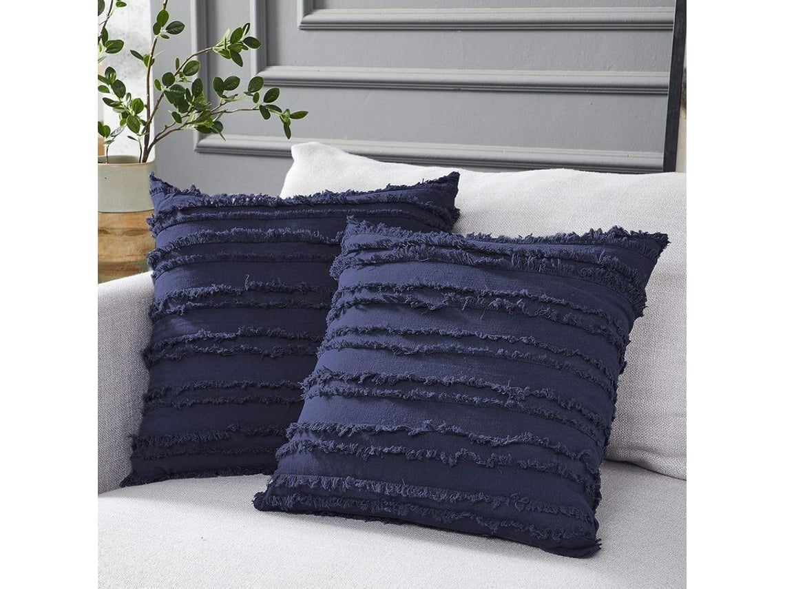 Rebe-fundas De Almohada Azul Marino 16x16 Pulgadas Para Sofá Cama, Set De 2 De Algodón Lino Decorativo