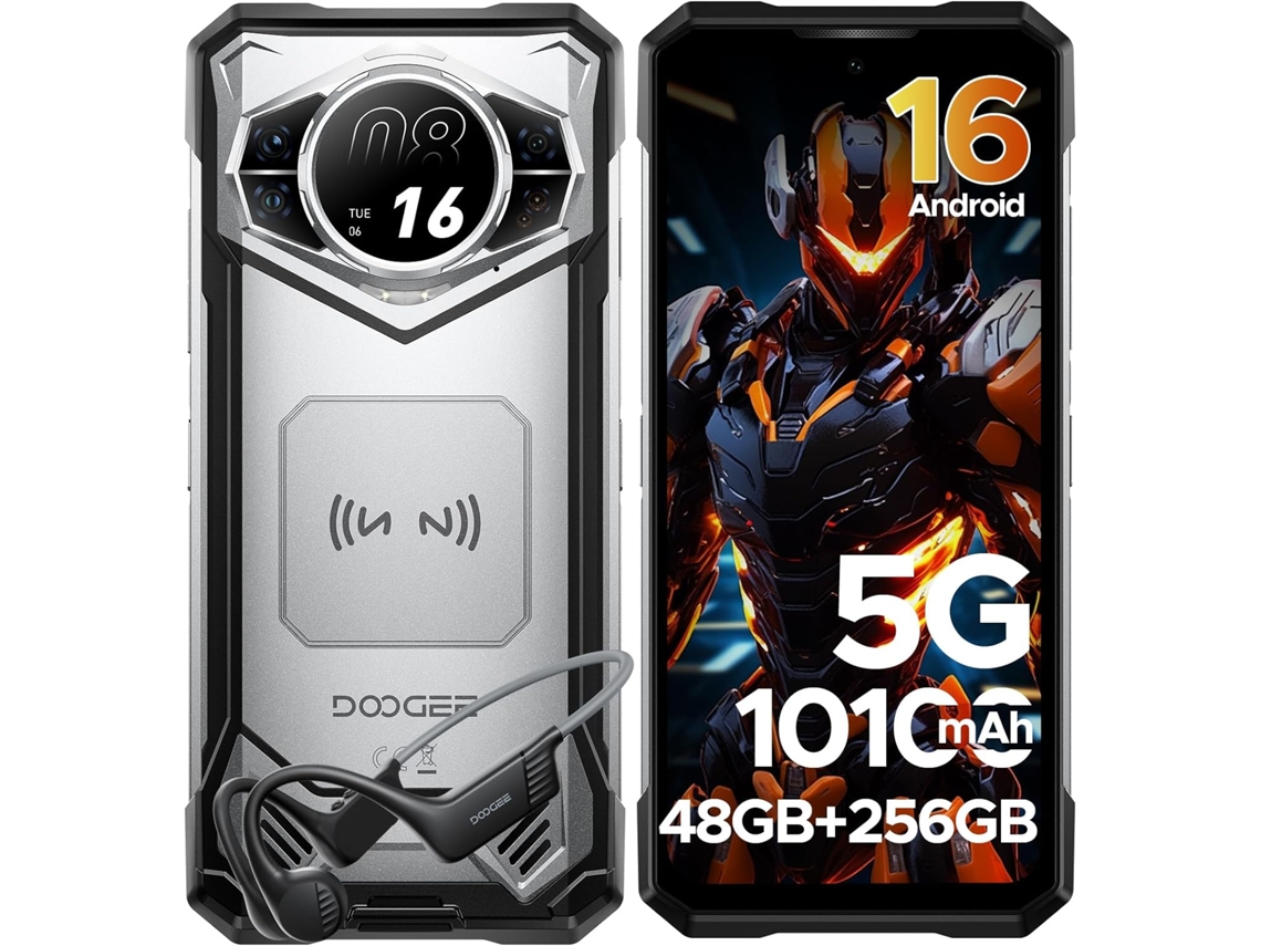 Smartphone resistente Doogee S200 VIP 5G, Android 16, 48 GB 256 GB 10100 mAh 6,72'' 120 Hz 100 MP NFC, con auriculares de conducción ósea, color plata