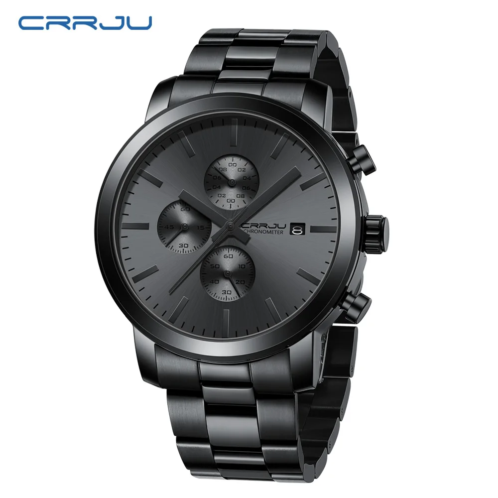 Reloj cronógrafo de acero inoxidable para hombre, resistente al agua, con indicador de fecha, ideal para negocios.