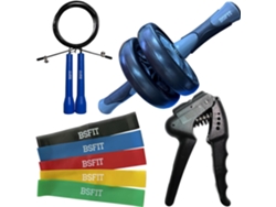 Kit Rueda Abdominal, Comba, Hand Grip, Set Bandas Resistencia Bsfit