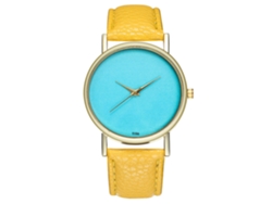 Reloj De Pulsera Unisex De Piel Sintética Amarilla Con Esfera Redonda Y Movimiento De Cuarzo Sencillo.
