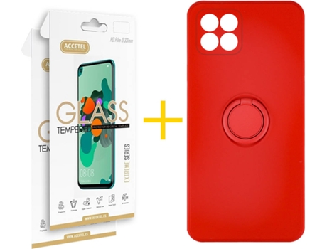 Carcasa + 2 Protectores de Pantalla para Huawei P40 Lite ACCETEL Rojo